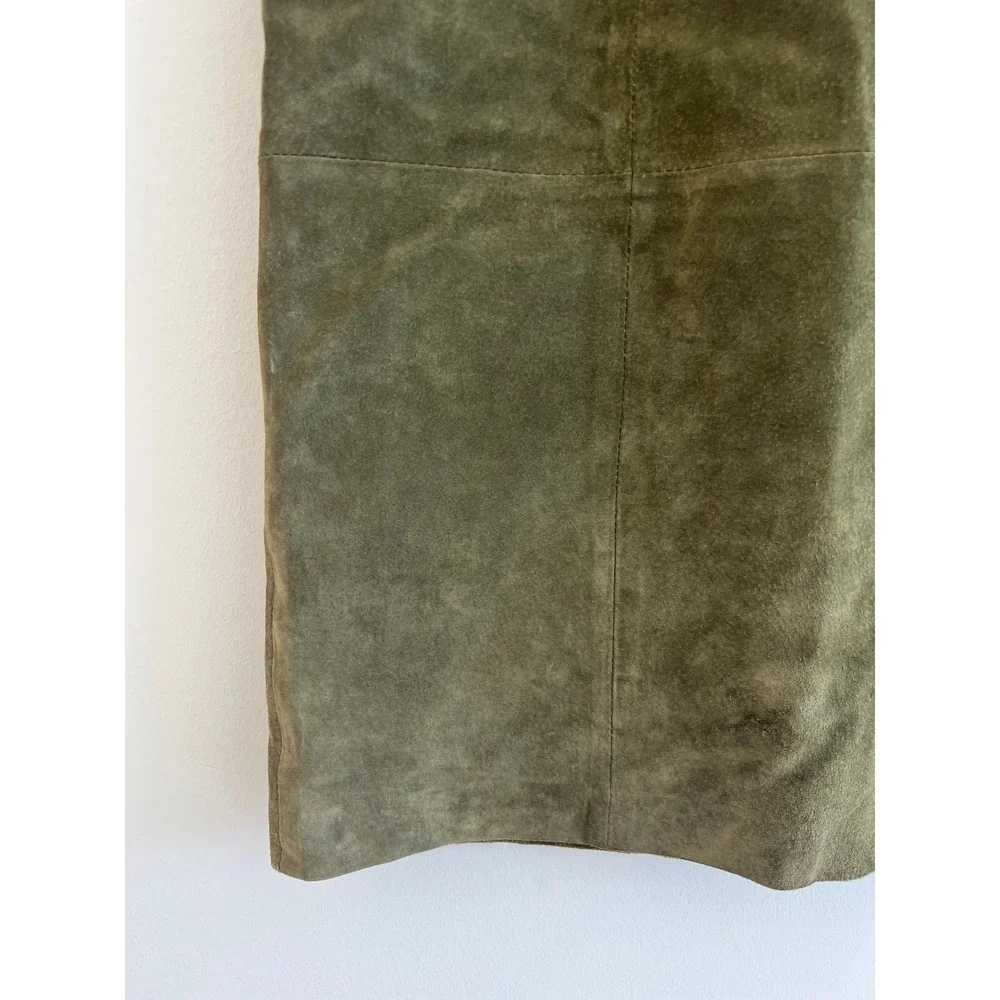 Vintage 70s 80s Evan Davies Olive Suede Pencil Midi Skirt 8 Leather Old Money